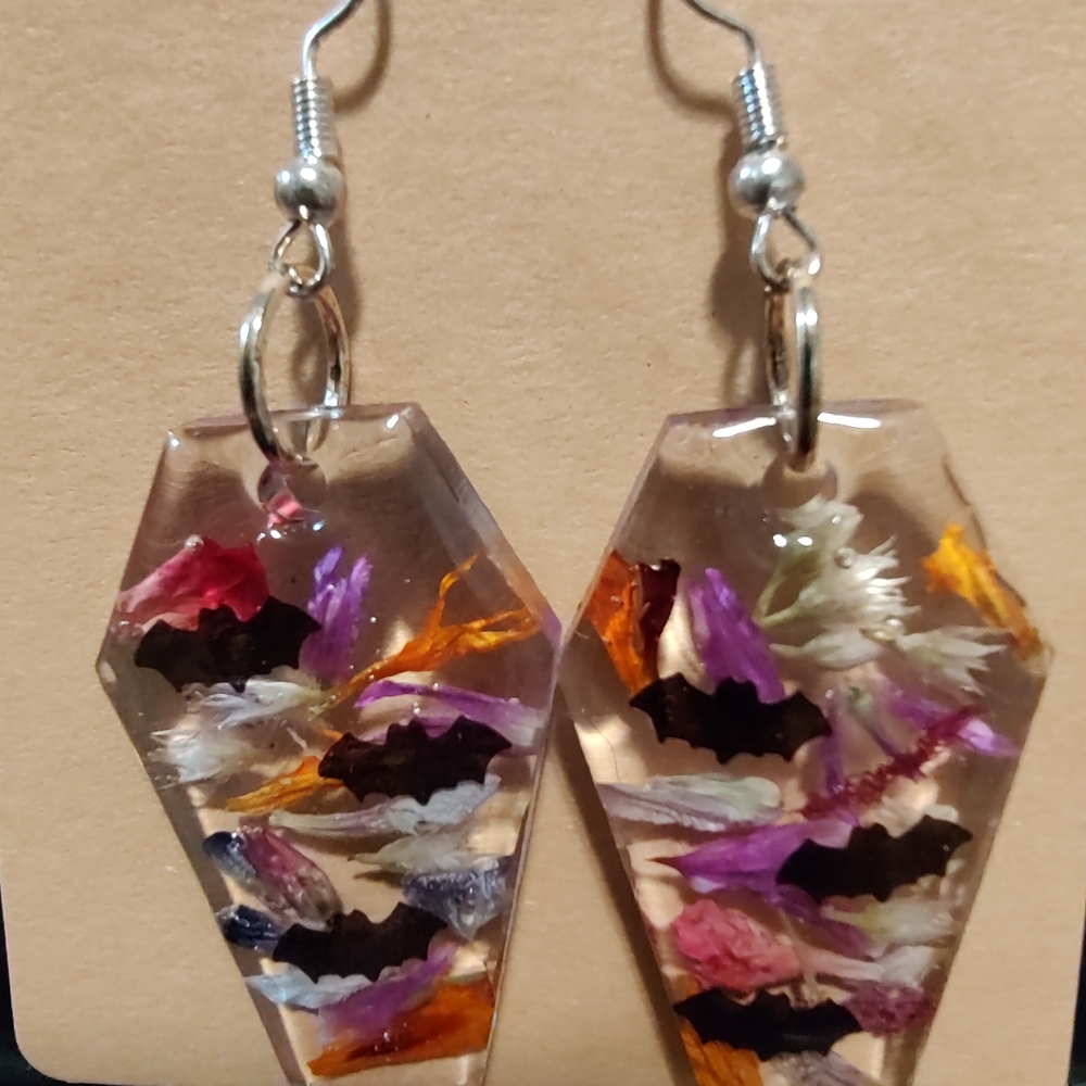 Floral Resin Earrings with Silver Accents